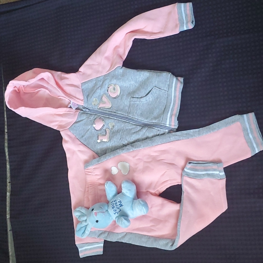 Real Love, pink & gray, sweatshirt and pants, size 24 months
